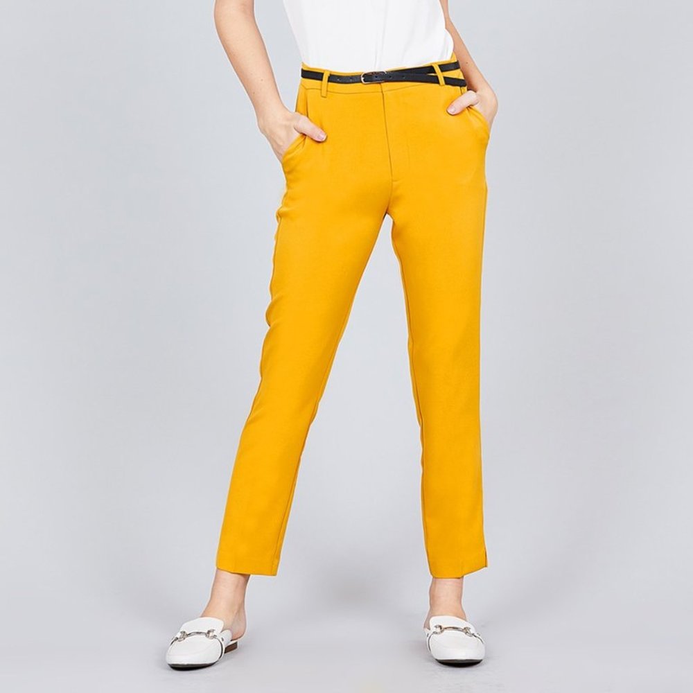 Classic Woven Pants W/belt-Mustard